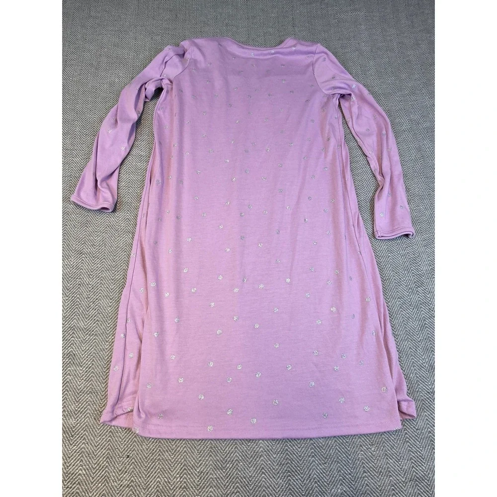 Carters Girls Purple Silver Glitter Polka Dot Long Sleeve Nightgown Size 12-14A